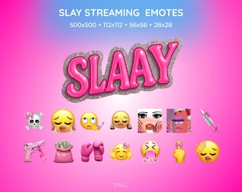 Slay Emotes Pack for Twitch Discord Kick Streaming - Pink Aesthetic Emojis for Streamers - Digital Download 4 Sizes