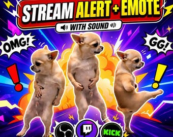 Funny Chihuahua Dancing Stream Alert Animated Emote with Sound for Twitch Kick OBS Streamlabs Cute Dog Meme Subscriber Follower Pack