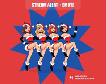 Avviso e emoticon animati per streaming natalizio, sovrapposizione di danza di Babbo Natale anime su Twitch, calcio di Jingle Bells, GIF kawaii su Discord, Webm stagionale