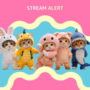 Animated Cute Cat Stream Alerts for Twitch Kick Youtube Happy Cat Meme Sub Alert Follower Alert Kawaii Animal Costume Twitch Widget OBS