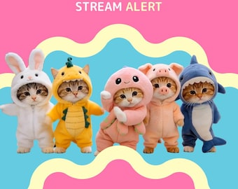 Animated Cute Cat Stream Alerts for Twitch Kick Youtube Happy Cat Meme Sub Alert Follower Alert Kawaii Animal Costume Twitch Widget OBS