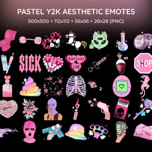 Kawaii Goth Emote Pack | Pastel Y2K Aesthetic Emotes for Twitch Discord Kick | Pink Gothic Streaming Emotes Digital Download