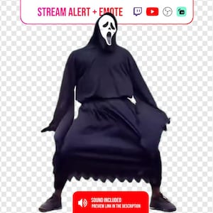 Streamvarning och emote för skrikande spökmaskdans | Animerad Halloween-skräck-Twitch-varning för OBS Kick YouTube | Spöklikt streamerpaket