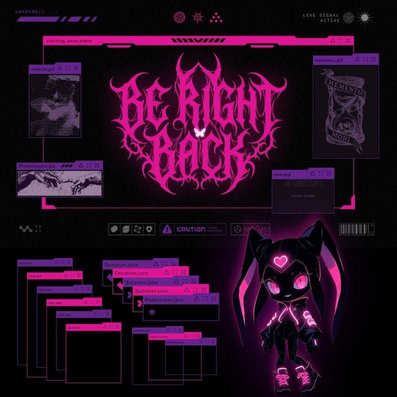 Cyberpunk Gothic Stream Overlay Pack, Pink Purple Y2K Twitch Overlay, Metal Aesthetic Dark Neon Emo Demon Starting Soon BRB Offline Scenes image 2