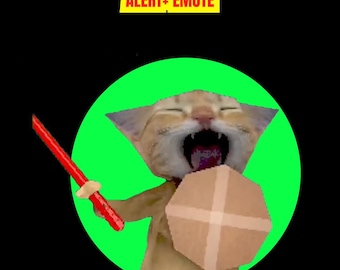 Animated Screaming Cat Meme Twitch Alert Emote, Funny TikTok Cat Sword Shield Stream Overlay for Kick OBS YouTube Discord Orange