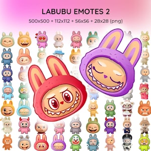 Labubu Kawaii Monster Emotes Pack Discord Twitch Kick Stream Sticker Set | Cute Anime Emojis Gamer Chat Gaming Streamer Reactions