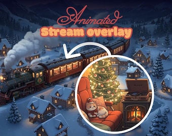 Pack de superpositions de trains nocturnes en hiver, forêt de trains enneigée animée, superposition esthétique Lofi pour Twitch, Kick Discord OBS, BRB