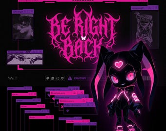 Cyberpunk Gothic Stream Overlay Pack, Pink Purple Y2K Twitch Overlay, Metal Aesthetic Dark Neon Emo Demon Starting Soon BRB Offline Scenes