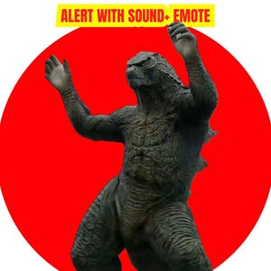 Peut inclure: Une figurine de Godzilla, représentée dans une pose dynamique, sur un fond circulaire rouge vif. Le texte "ALERT WITH SOUND+ EMOTE" est visible en haut de l'image. La figurine est une représentation détaillée du monstre emblématique.