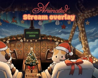 Christmas Stream Overlay Animated Twitch OBS Starting Soon BRB Offline Cozy Winter Holiday Airplane Scenes Discord Kick Streamer Pack