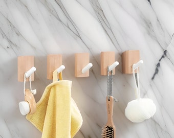 Coat Hooks | Decorative Wall Hooks | Modern Coat Rack | Wooden Towel Hanger | Hooks for Wall | Oak Wood Wall Storage |  Clothes Hanger