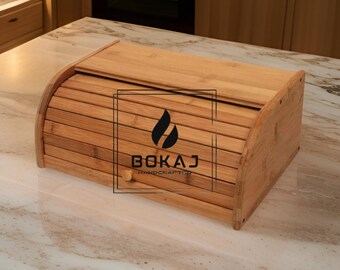 Wooden Bread Bin | 40X27CM | Natural Bamboo Wood | Container with Roll-Top | Bread Box Storage for Every Kitchen