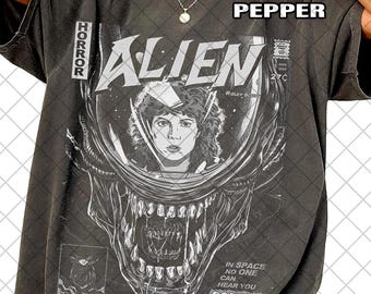 Maglietta Alien Movie Comfort Colors, maglietta vintage con grafica horror, maglietta unisex da uomo e da donna