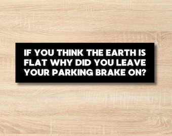 Funny Flat Earth bumpersticker - sarcastische complottheorie auto sticker - losgeslagen meme sticker voor chauffeurs, grap parkeerrem, millennials