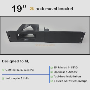 3D Printed 19&quot; Rack Mount for GMKtec K6 K7 Mini PC Single Dual Triple PETG