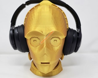 C3PO Headphone Stand | Star Wars Headset Stand l R2D2 Ally Gaming Room Decor | Sci-Fi Headphone Holder l Paintable Bust