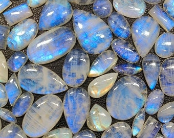 Rainbow Moonstone Cabochon Lot: Mixed Shape Gemstone (20x25-90x50mm)