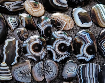 Black Banded Agate Cabochon Lot: Mixed Shape Stones for Jewelry