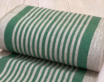 Smal, niet verzacht linnen Stof met groene strepen - Originele textuur voor naaien en knutselen - Creëer met gemak tijdloze stukken!