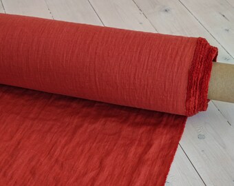Tejido de lino suavizado rojo coral - Material vibrante para coser y fabricar, tejido de lino de confección de peso medio, textil de lino europeo.