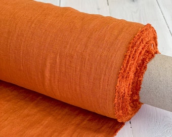 Sun orange linen fabric, Medium weight, softened linen, Eco-Friendly apparel sewing fabric, Perfect for unique clothing and home accents.