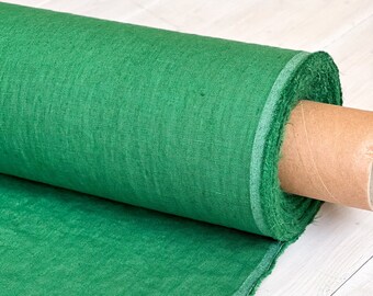 Medium Green Linen Fabric for All Projects, Natural medium weight softened linen fabric, Premium quality Lithuanian linen, 205gsm linen.