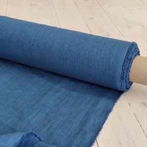 Tejido de lino azul aciano, tejido de lino suavizado de peso medio 205gsm, tejido de lino natural de confección, lino lituano de alta calidad.