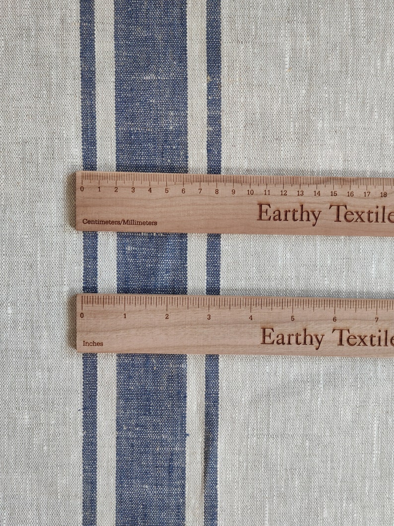 Tela de lino estilo francés con rayas azules: textil clásico para decoración y manualidades del hogar, tela de lino vintage pesada no suavizada. imagen 4