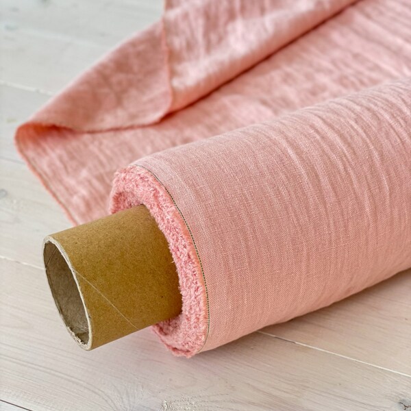 Tessuto di lino rosa chiaro, materiale di lino per sartoria ammorbidito, lino europeo al 100%, tessuto naturale per fai da te, tessuto per tendaggi, tessuto da cucito.