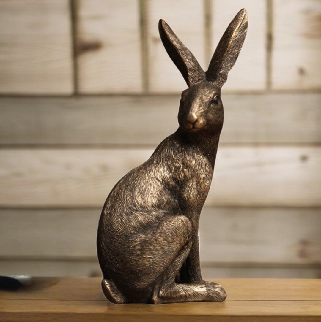 Gold Hare Ornament, Sitting Hare Antique Finish, Rustic Vintage Hare