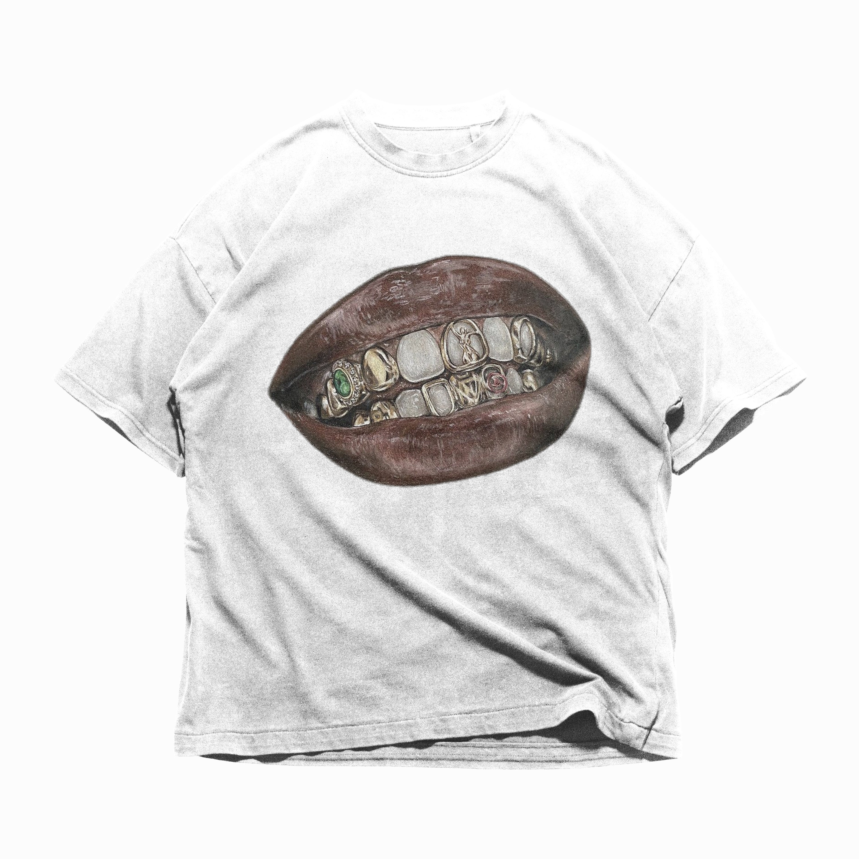 Big Lips Y2k Mouth T Shirt - Grillz White T Shirt - Unisex Y2k