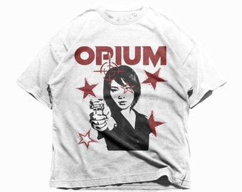Opium Black Heart Graphic Tee, Y2K Goth Streetwear Shirt Holiday