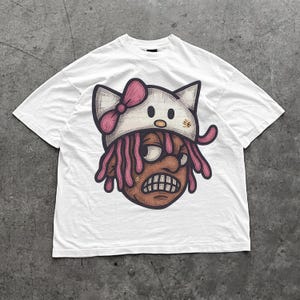 Cartoon streetwear T-shirt, vintage hiphop T-shirt met grafische print - zwaar katoenen uniseks T-shirt, Big Lips Graphic oversized T-shirt in cartoonstijl, straat