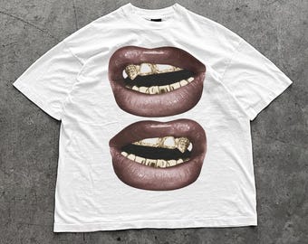 ビッグ リップス T シャツ、ストリートウェア Y2K T シャツ、リップ グラフィック T シャツ