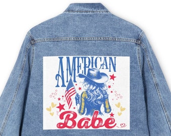 Patriottisch Amerikaans Babe Jean Denim Jas Uniseks Independence Day Pride Western Grafische Print Ontwerp Elastisch Denim Blue Jeansjack