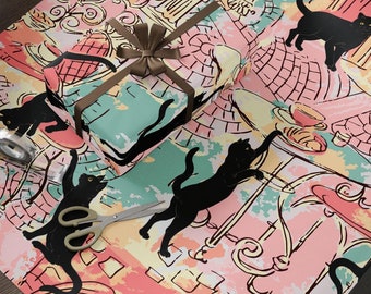 Mischievous Black Cats at a Cafe Gift Wrapping Paper – Perfect for Cat Lovers & Special Occasions Birthday Gift Wrap