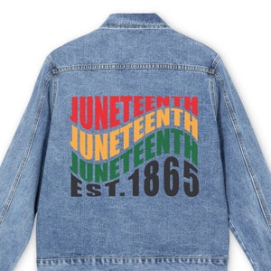 Juneteenth 1865 Denim Jean Jacket Wave design Graphic Black History Blue Jean Jacket Stretchy Denim Jean Jacket