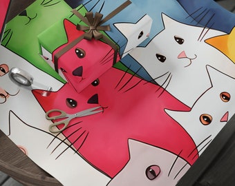 Papel de regalo con temática de gatos Papel de regalo de Navidad o cumpleaños para amantes de los gatos