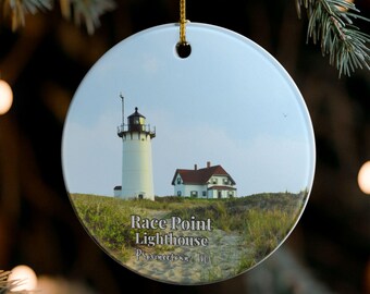 Race Point Lighthouse Ceramic Ornament | Provincetown MA Coastal Decoration