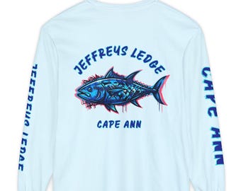 Neon Tuna Skull Cape Ann Long Sleeve Shirt | Jeffreys Ledge Sleeve Text