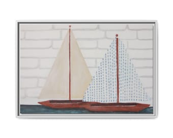 Nautical Canvas Wall Art  Framed Sailboat Print, Coastal Home Decor, Sailboat Wall Art, Beach House Artwork, Nautical Gift