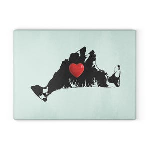 Tempered Glass Cutting Board with Marthas Vineyard Silhouette Heart Design Coastal Island Kitchen Decor Kitchen Prep Gift Foodie Chef Cook