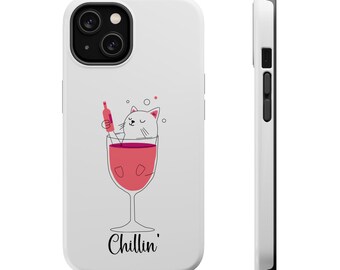 Chillin' Cat in Wine Glass Phone Case | Magnetic Impact-Resistant Case