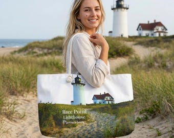 Race Point Lighthouse Weekender Bag | Provincetown Nautical Beach Tote