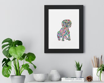 Colorful acrylic painted puppy framed wall art, kids room, baby nursery, gift for grandchild, baby shower gift, Framed Vertical Poster