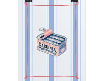 Retro Sardines Illustration Rolled Poster | Nautical Striped Art Print