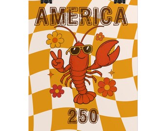 Retro Lobster America Poster | Rolled Poster, Vintage 70s Flower Power