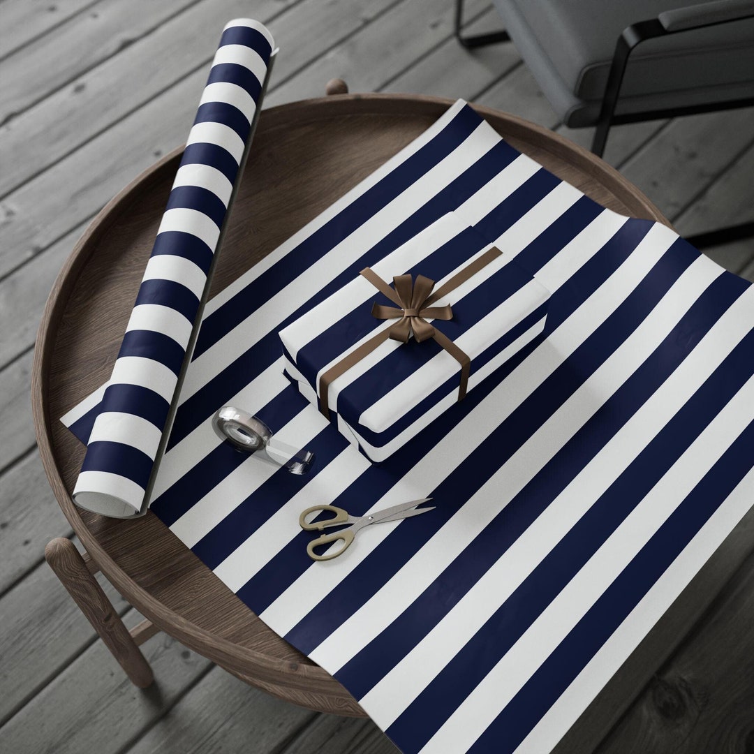 Coastal Stripe Christmas Wrapping Paper Coastal Holiday Gift Wrap With ...