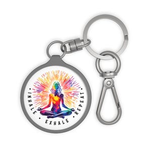 Inspirational Keyring Tag - &quot;Inhale Exhale Repeat&quot; Motivational Gift, Mindfulness Reminder, Meditation Accessory, Yoga Lover Keychain,