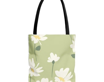 White Floral print Shopping tote bag,Gifts for her, Mom, Teacher,Grandma, Mom bag, Mother Day gift, Spring gift, Re-useable bag